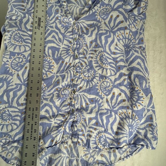 Nicole Miller Womens Linen Button Down Shirt XL Roll-Tab Sleeve Blue Leaf Print - Picture 7 of 7